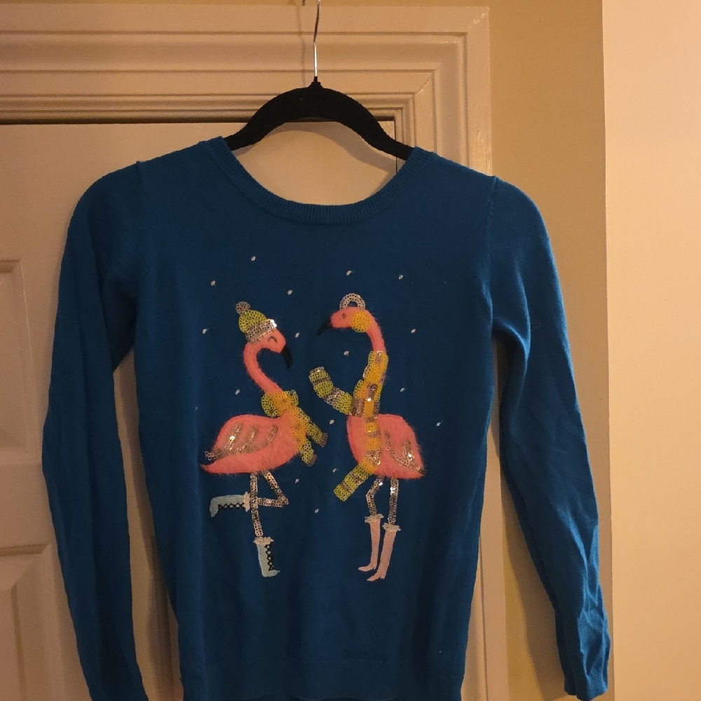 Girls Gymboree Blue Sweater with Flamingo Design
